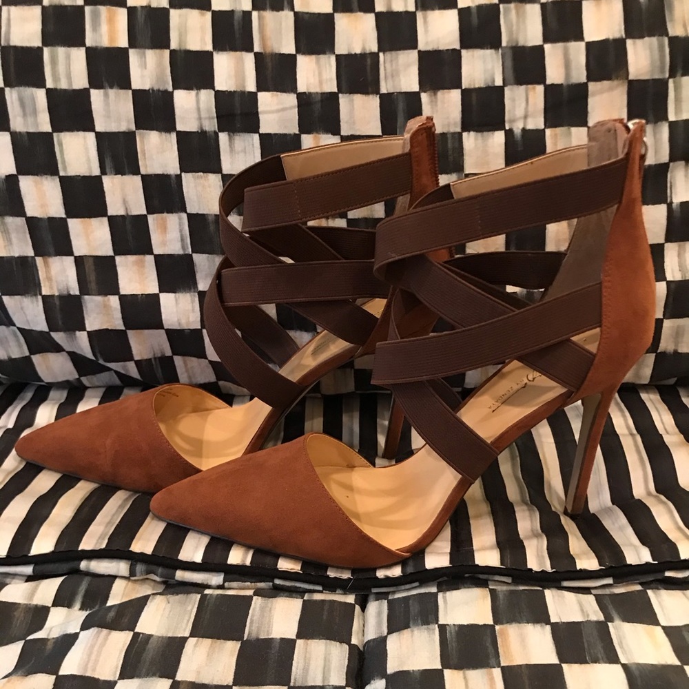 Brown suede strapped pumps size 10